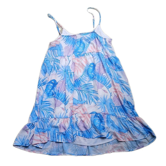 Pink Lily Women's Large Blue Tropical Chiffon Spaghetti Strap Dress - Picture 5 of 5